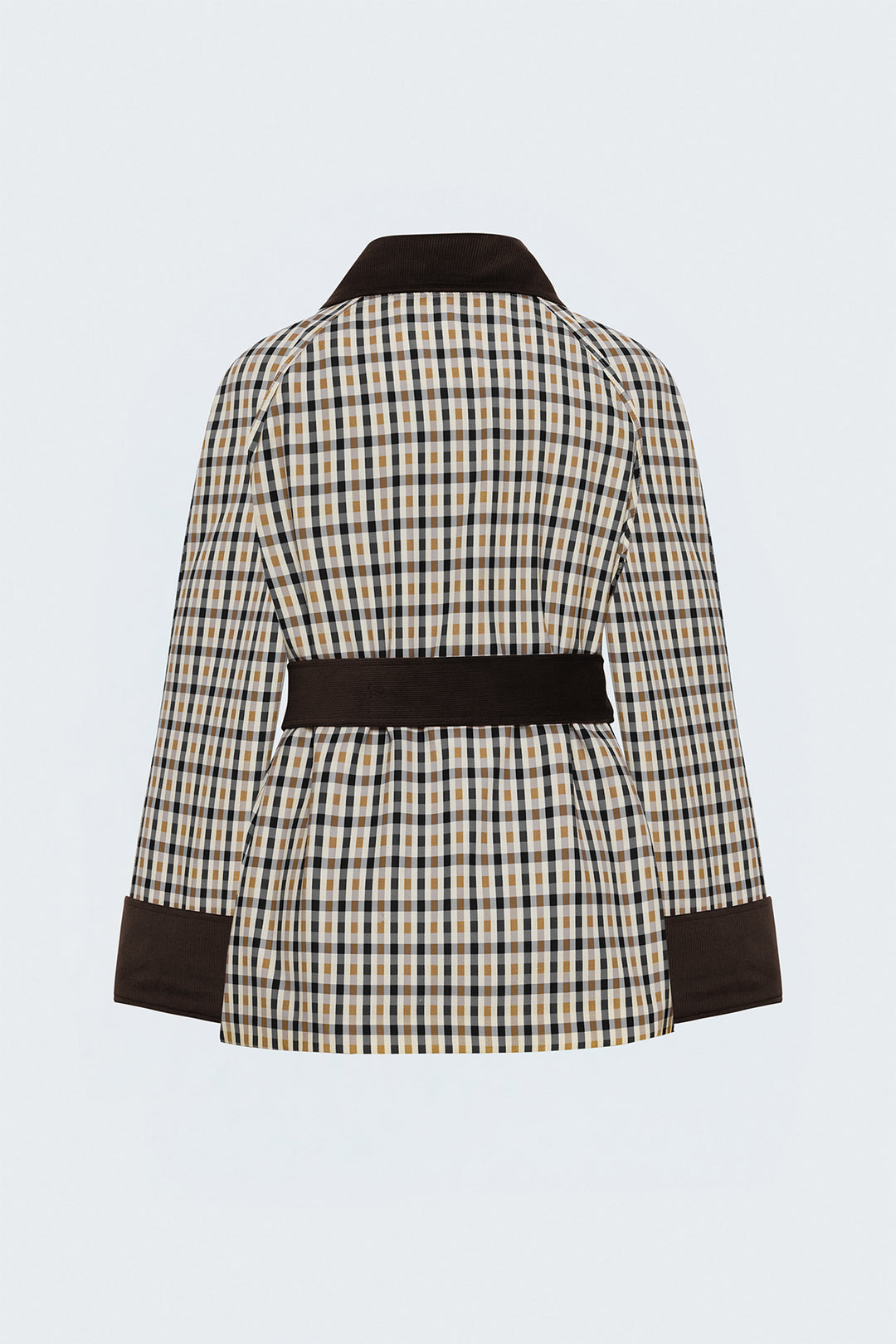 Sateen Veste à Carreaux avec Détails en Velours - Beige