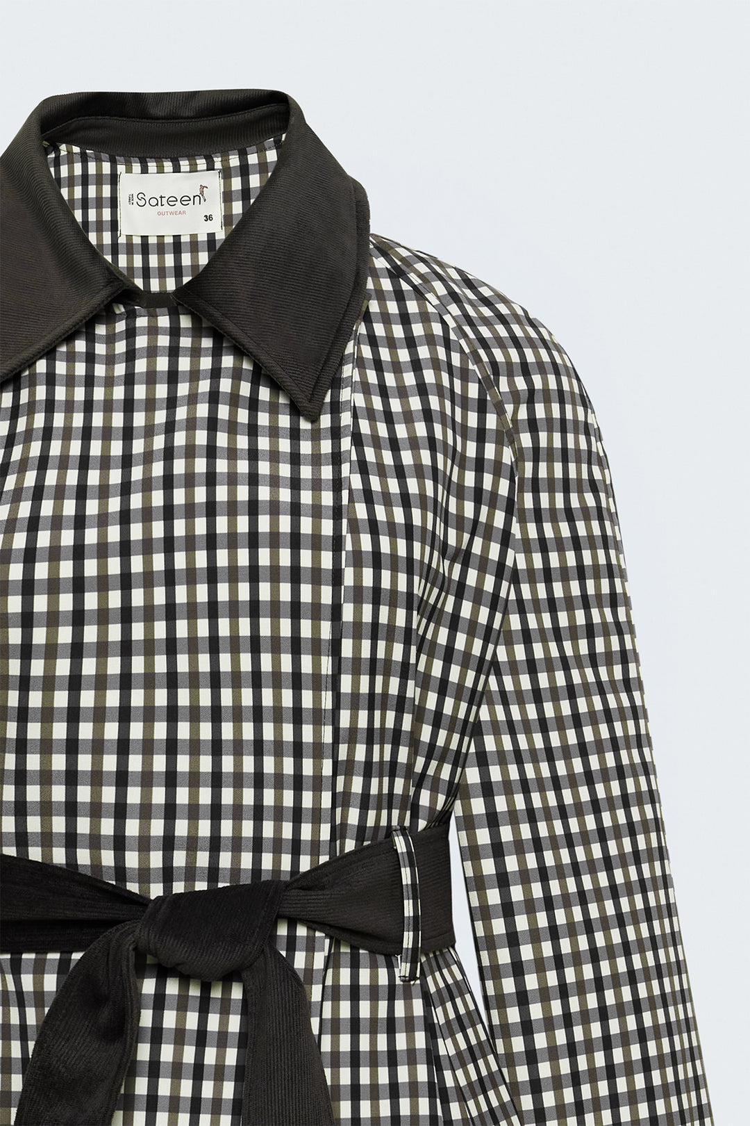 Sateen Veste à Carreaux avec Détails en Velours - Marron