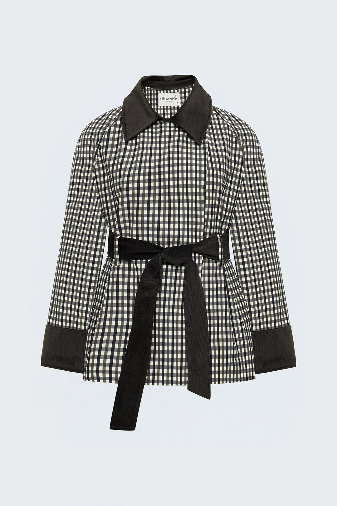 Sateen Veste à Carreaux avec Détails en Velours - Marron