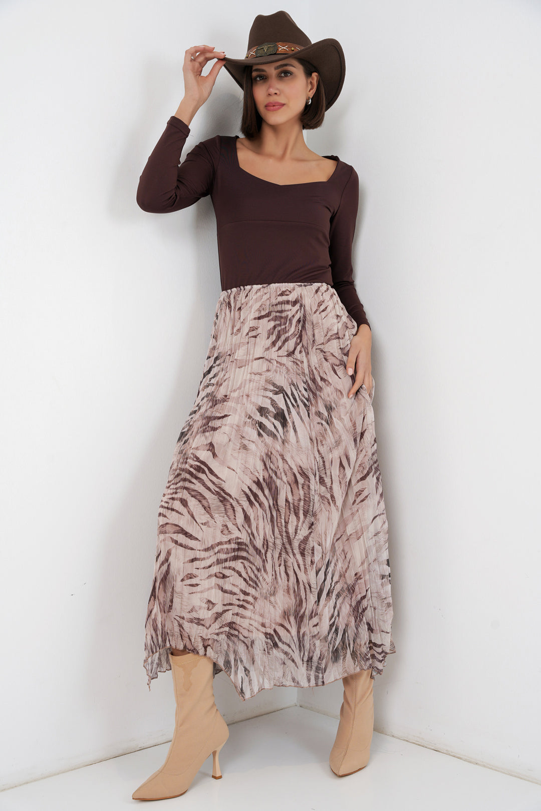 Bigdart Jupe en chiffon à coupe asymétrique pour femme 8056 - Beige
