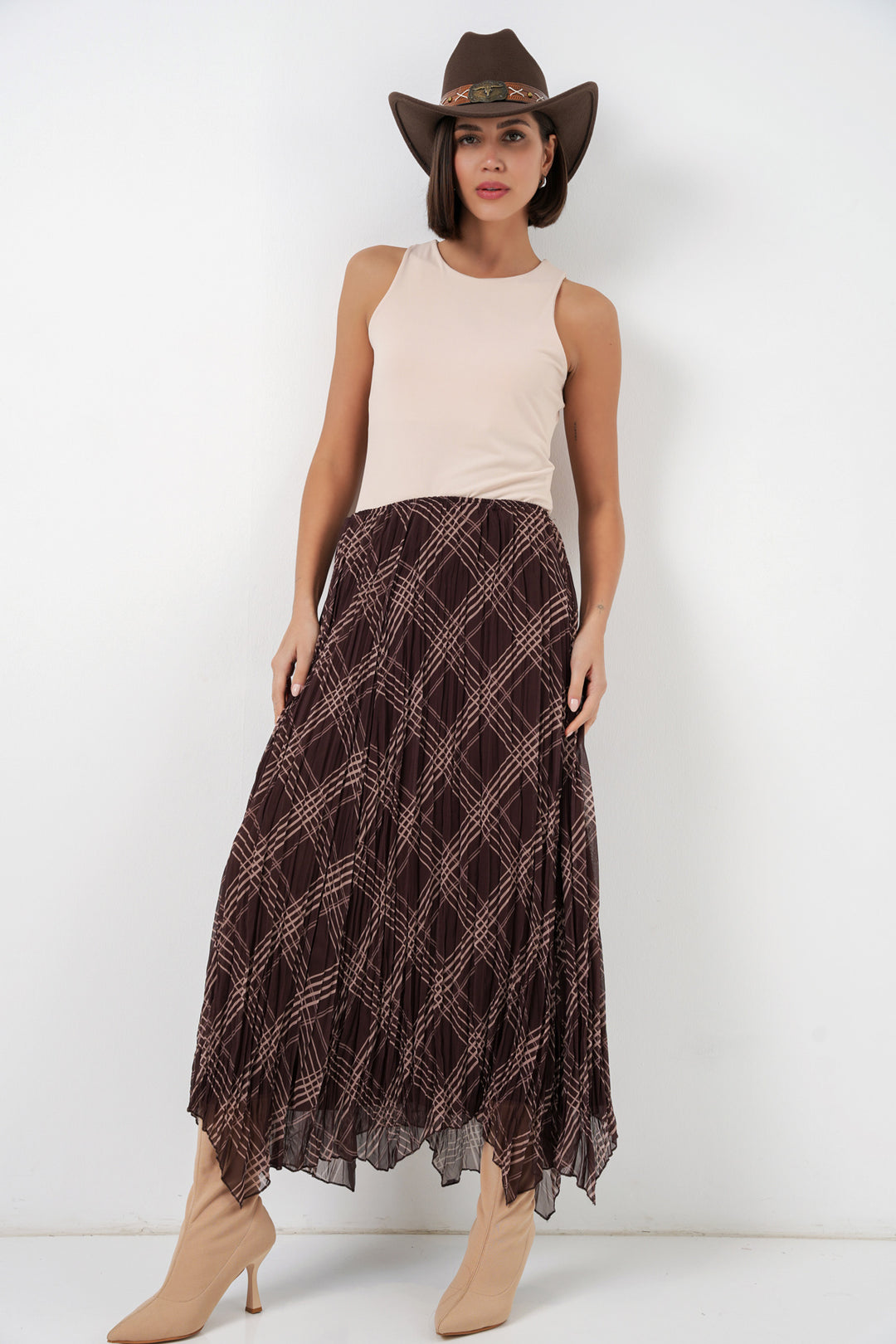 Bigdart Jupe en chiffon asymétrique pour femme 8056 - Marron