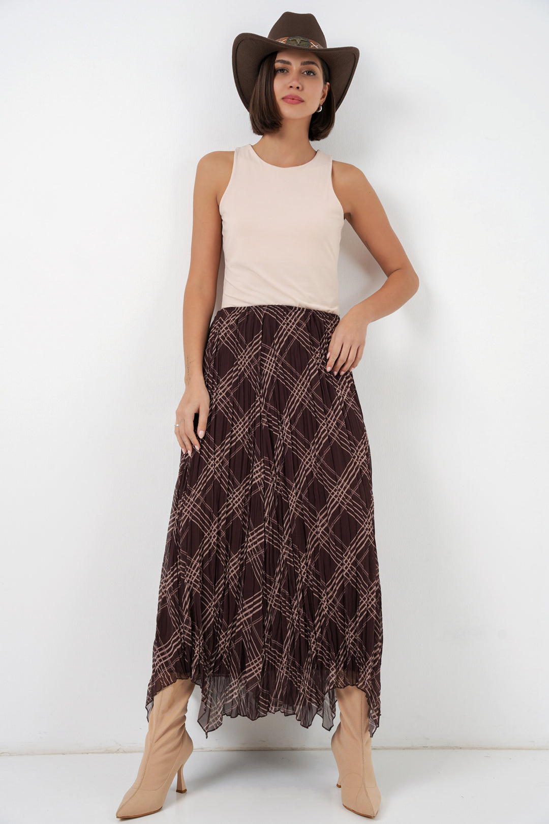 Bigdart Jupe en chiffon asymétrique pour femme 8056 - Marron