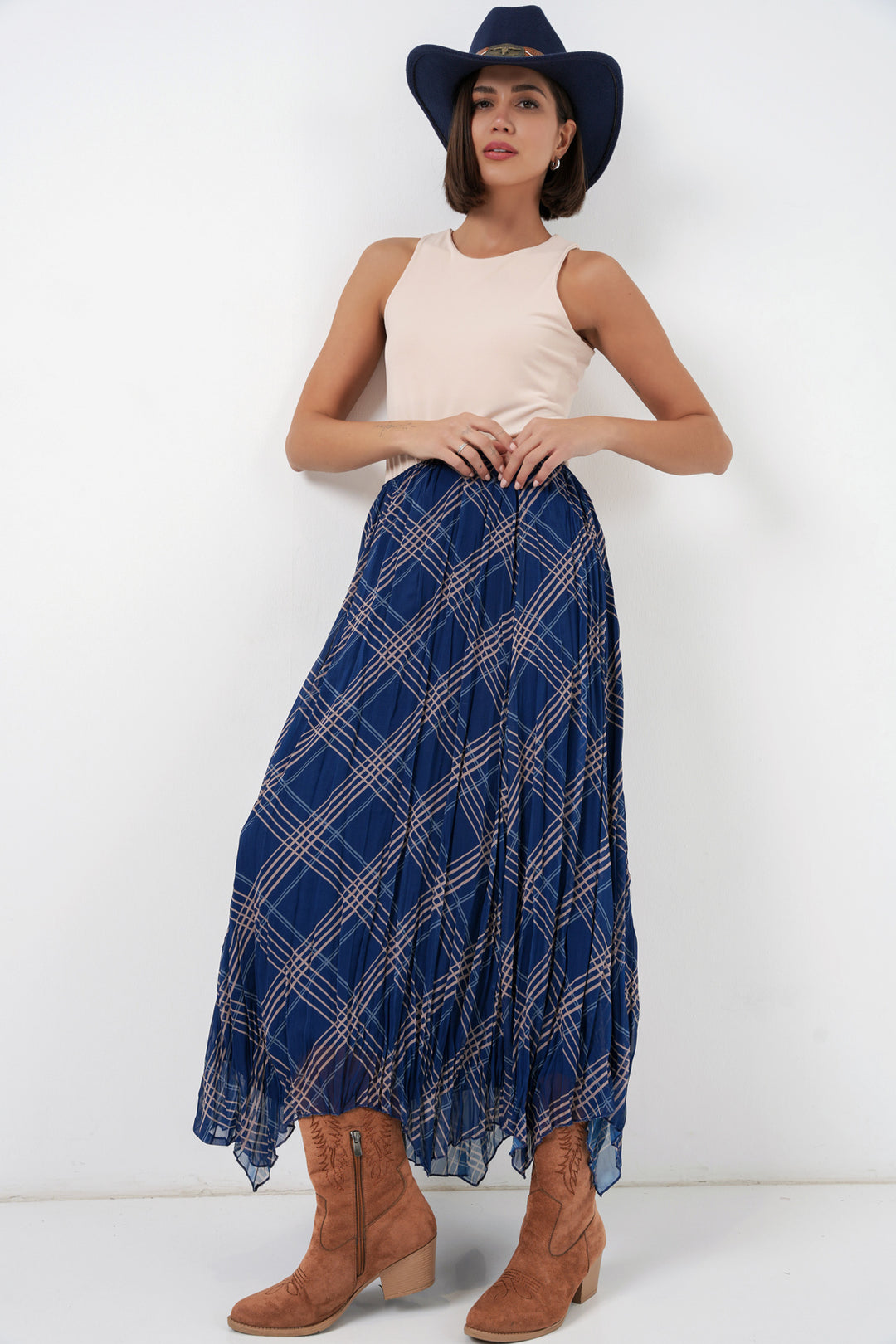 Bigdart Jupe en chiffon à coupe asymétrique pour femme 8056 - Bleu marine