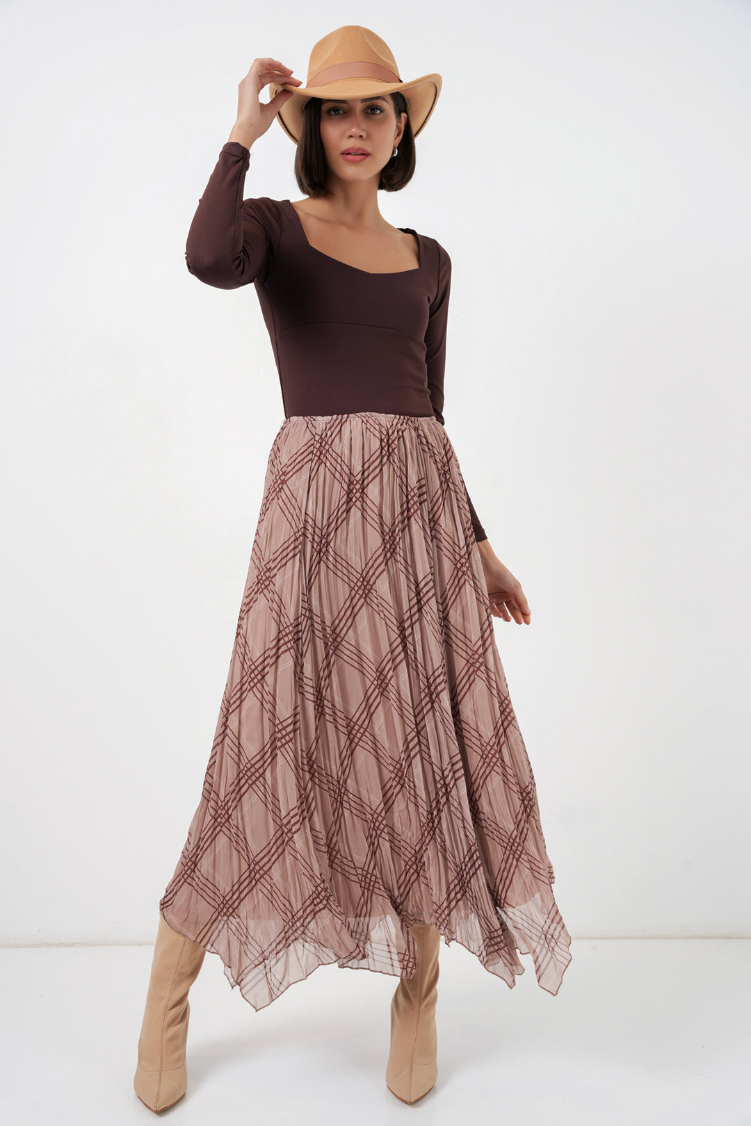 Bigdart Jupe en chiffon à coupe asymétrique pour femme 8056 - Taupe