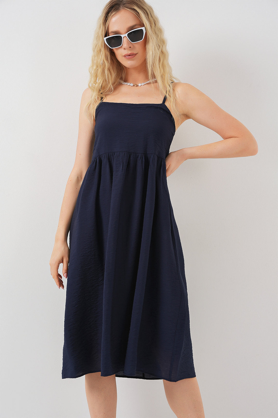 Bigdart Robe à bretelles en ayrobin pour femme 2565 - Bleu marine