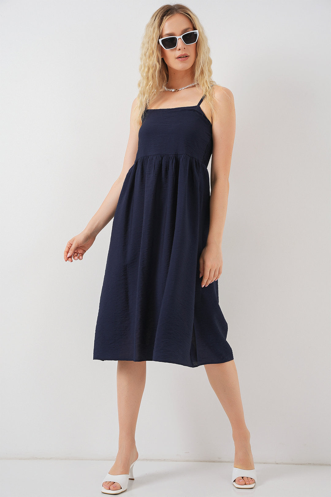 Bigdart Robe à bretelles en ayrobin pour femme 2565 - Bleu marine