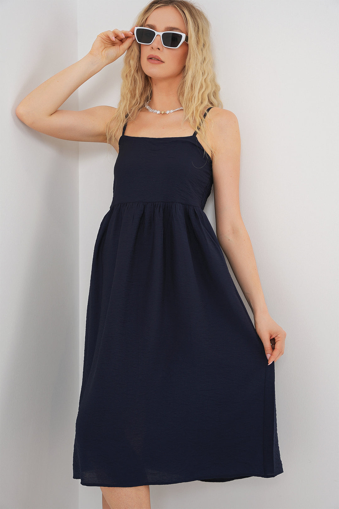 Bigdart Robe à bretelles en ayrobin pour femme 2565 - Bleu marine
