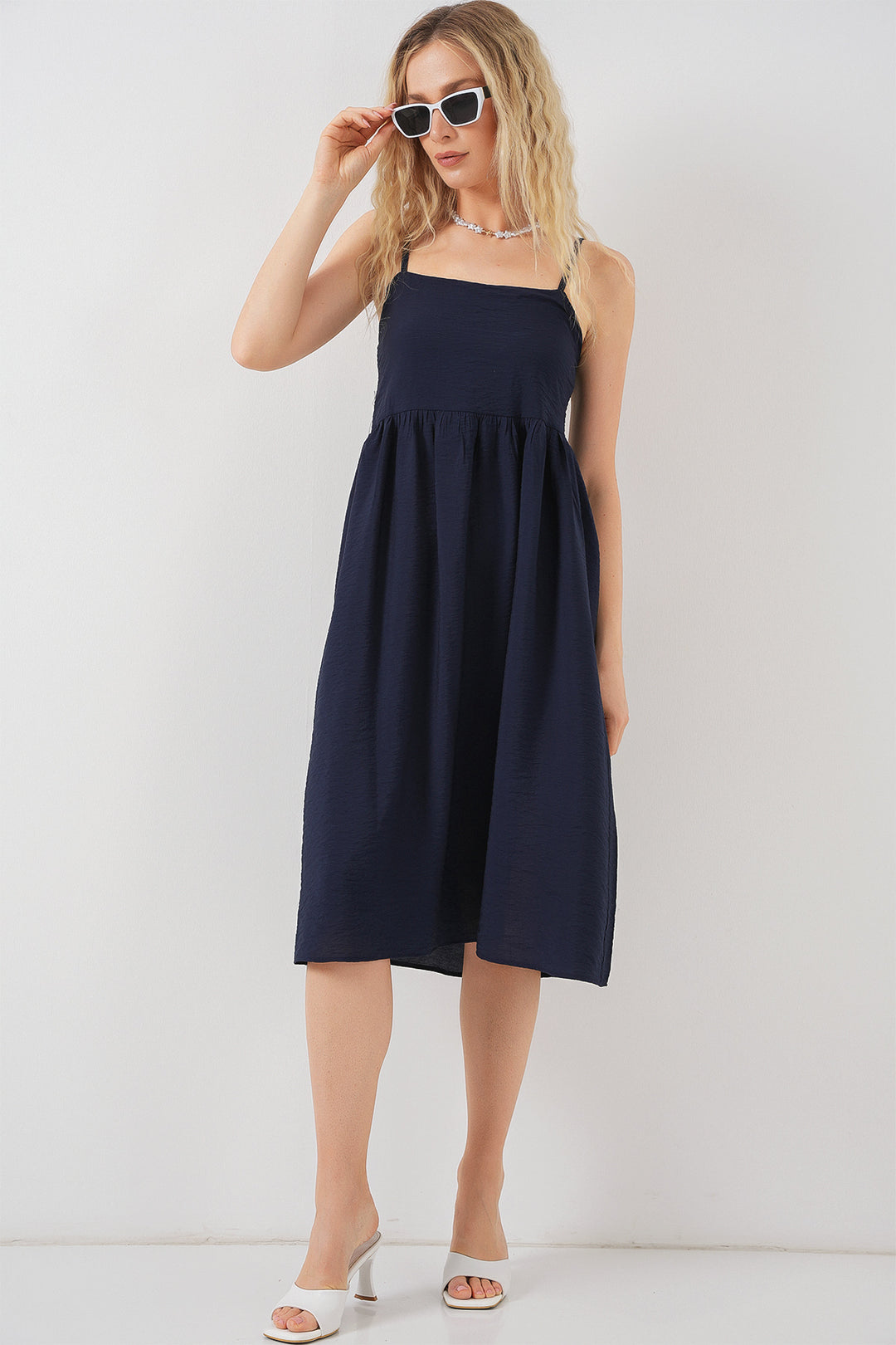 Bigdart Robe à bretelles en ayrobin pour femme 2565 - Bleu marine