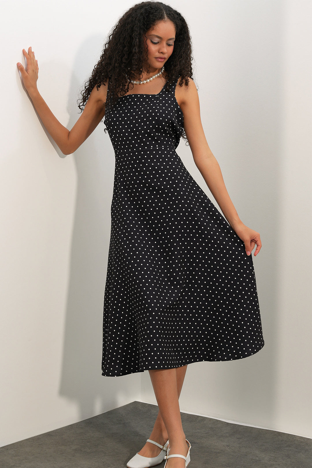 Bigdart Robe à pois à bretelles pour femmes 2611 - Noir