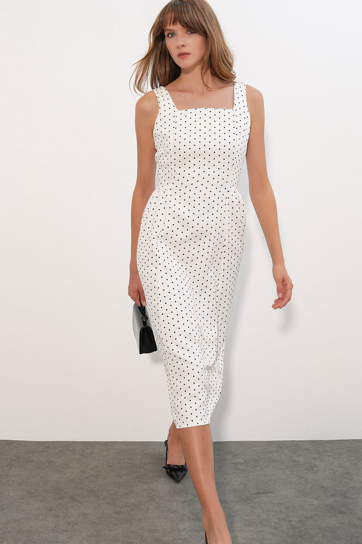 Bigdart Robe midi femme à pois avec bretelles 2607 - Blanc
