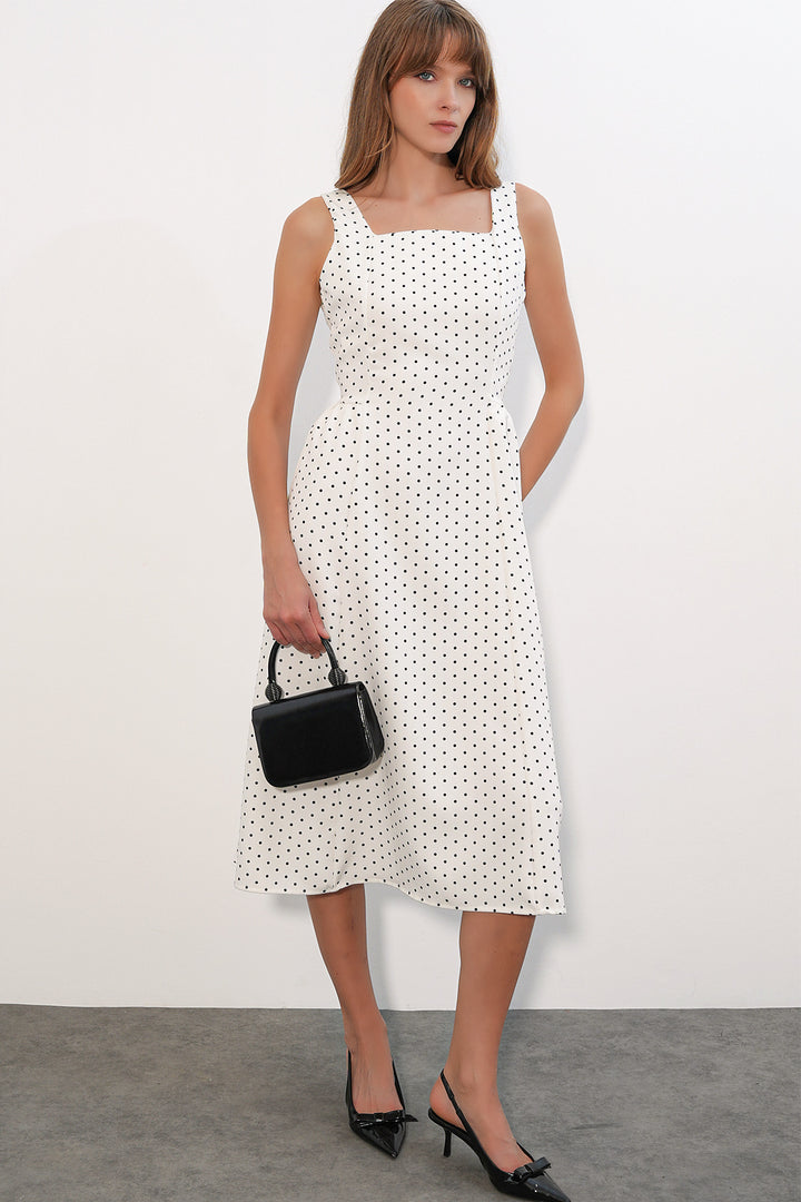 Bigdart Robe midi femme à pois avec bretelles 2607 - Blanc