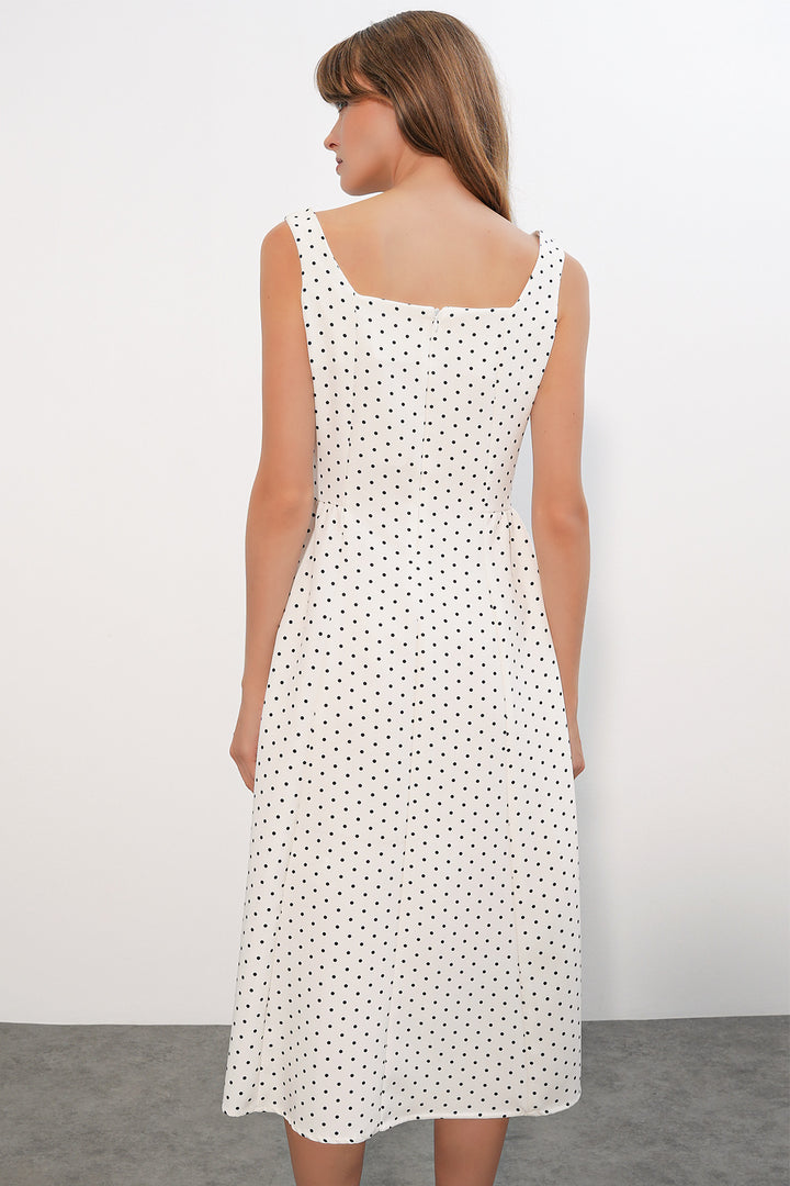 Bigdart Robe midi femme à pois avec bretelles 2607 - Blanc