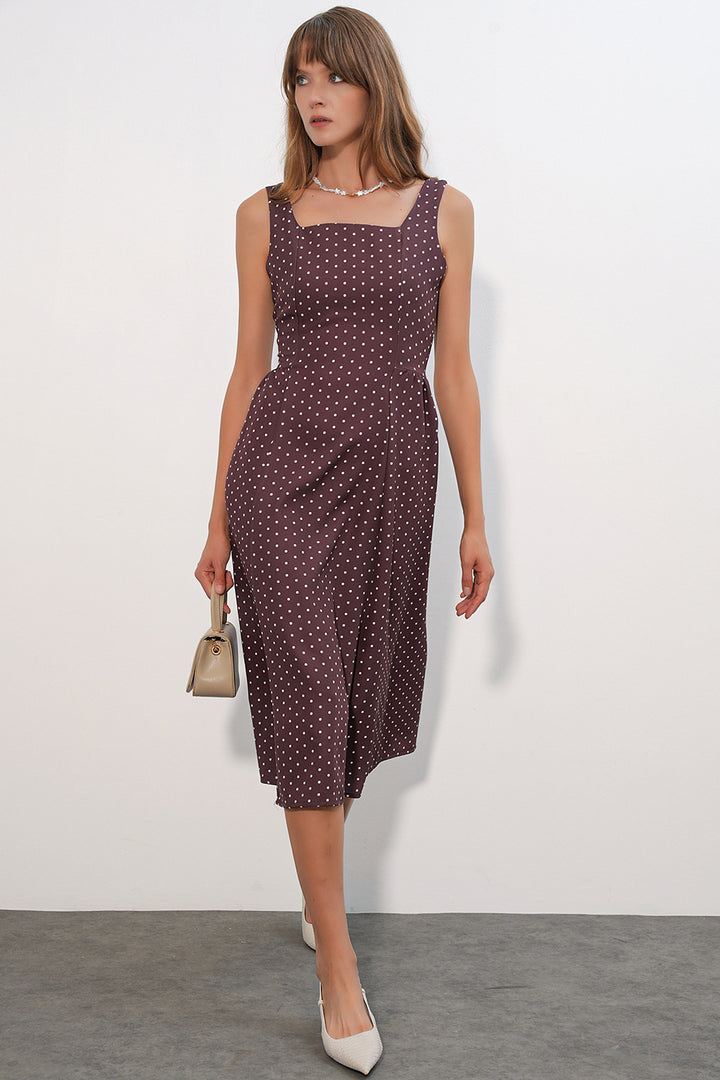 Bigdart Robe mi-longue femme à pois avec bretelles 2607 - Marron