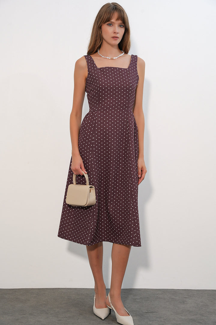 Bigdart Robe mi-longue femme à pois avec bretelles 2607 - Marron