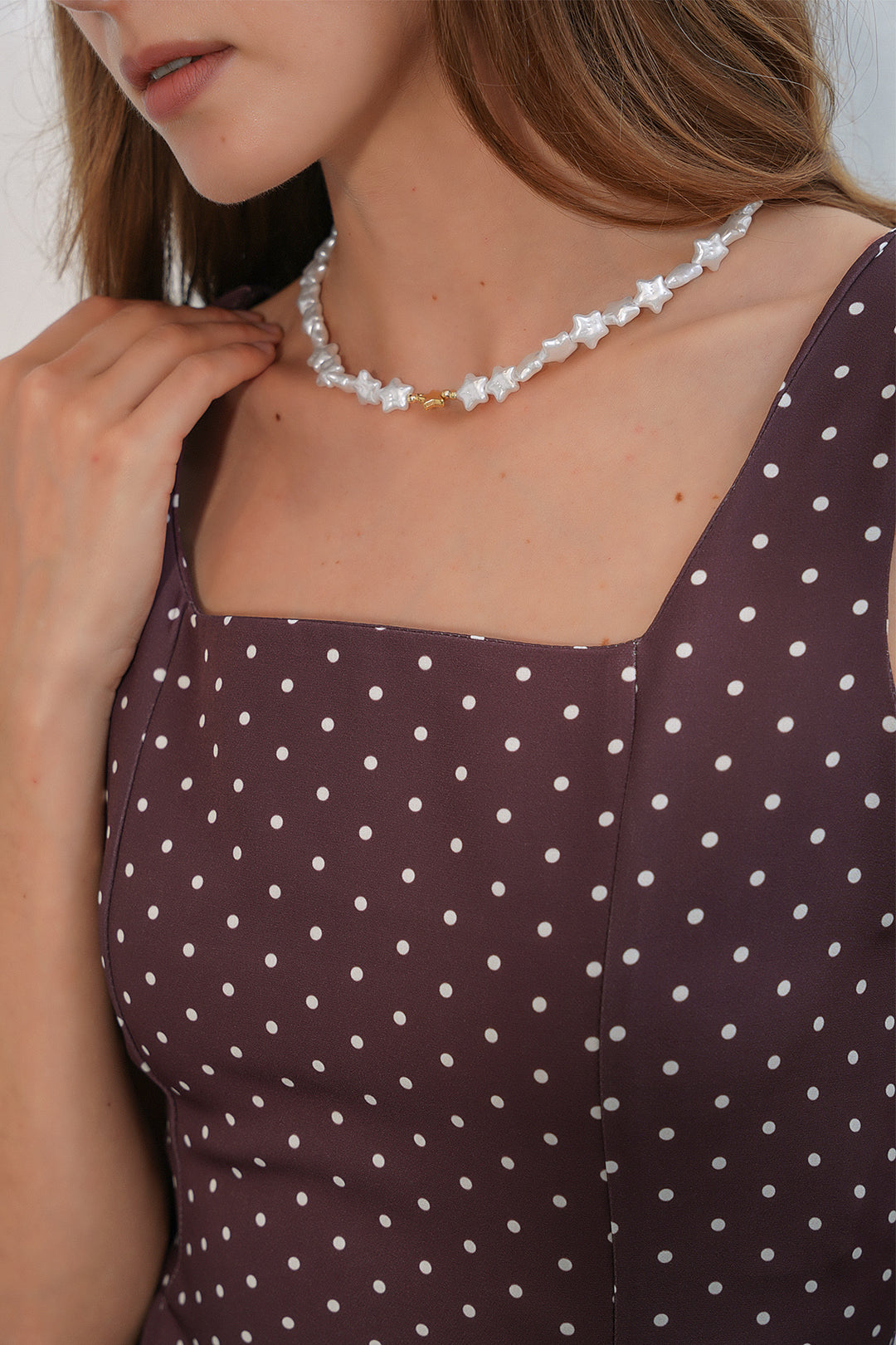 Bigdart Robe mi-longue femme à pois avec bretelles 2607 - Marron