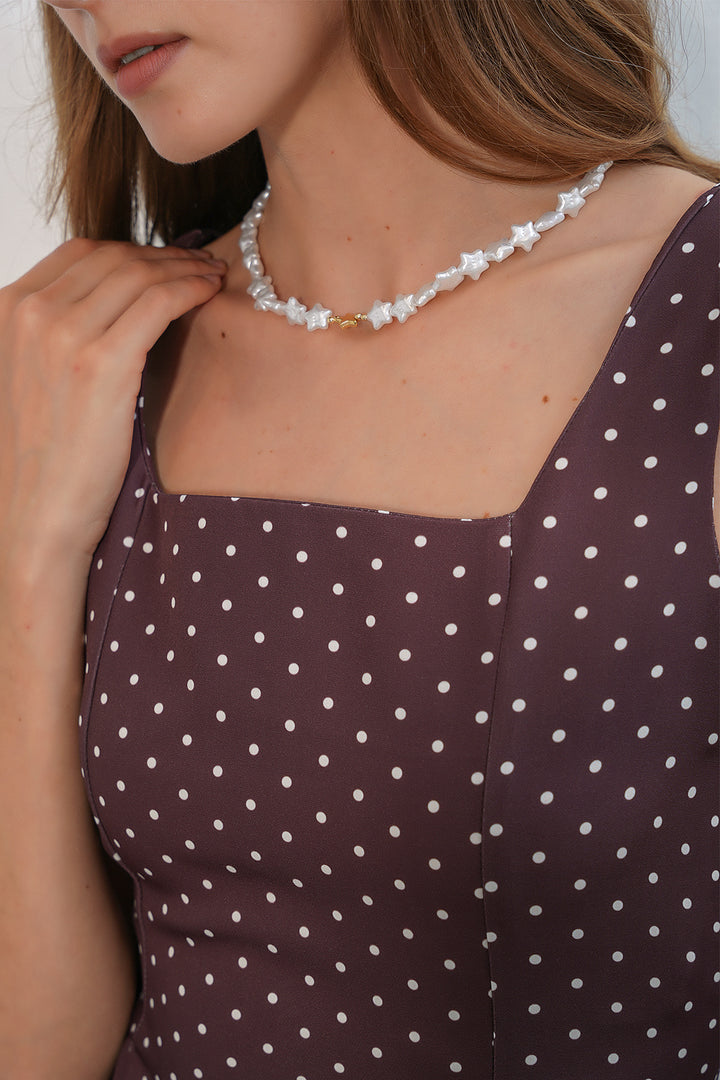 Bigdart Robe mi-longue femme à pois avec bretelles 2607 - Marron