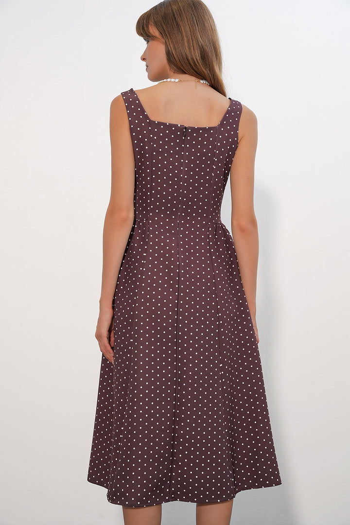 Bigdart Robe mi-longue femme à pois avec bretelles 2607 - Marron