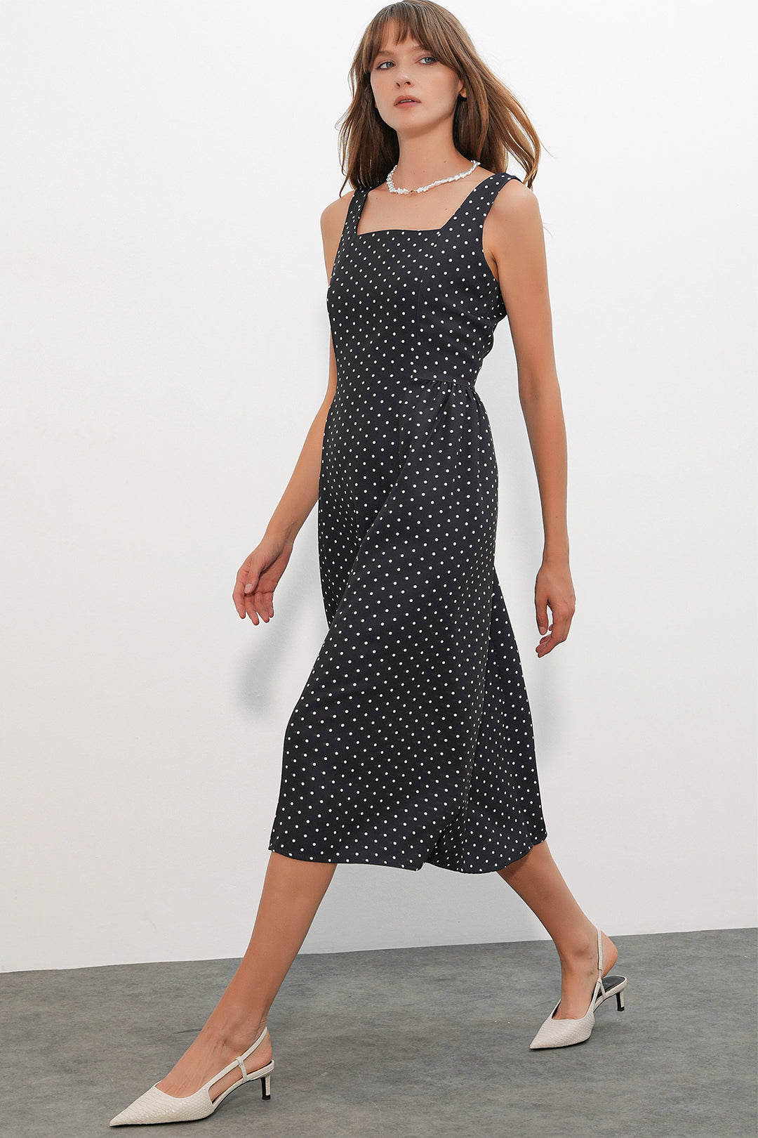 Bigdart Robe mi-longue femme à pois et bretelles 2607 - Noir