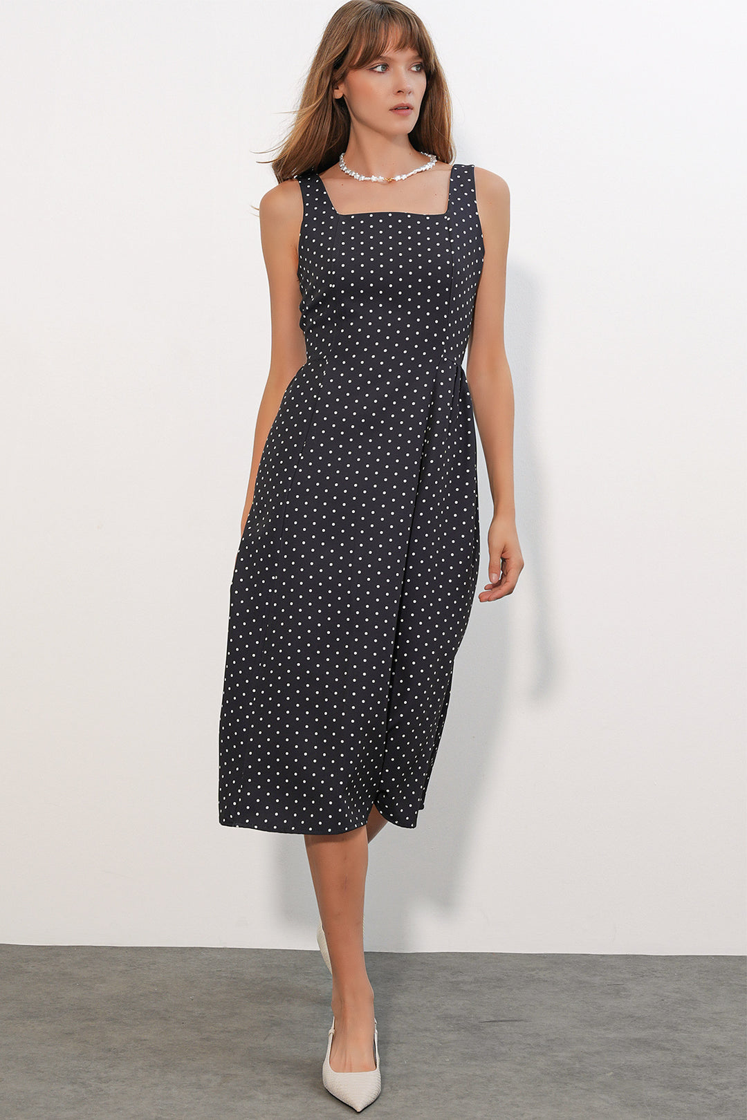 Bigdart Robe mi-longue femme à pois et bretelles 2607 - Noir