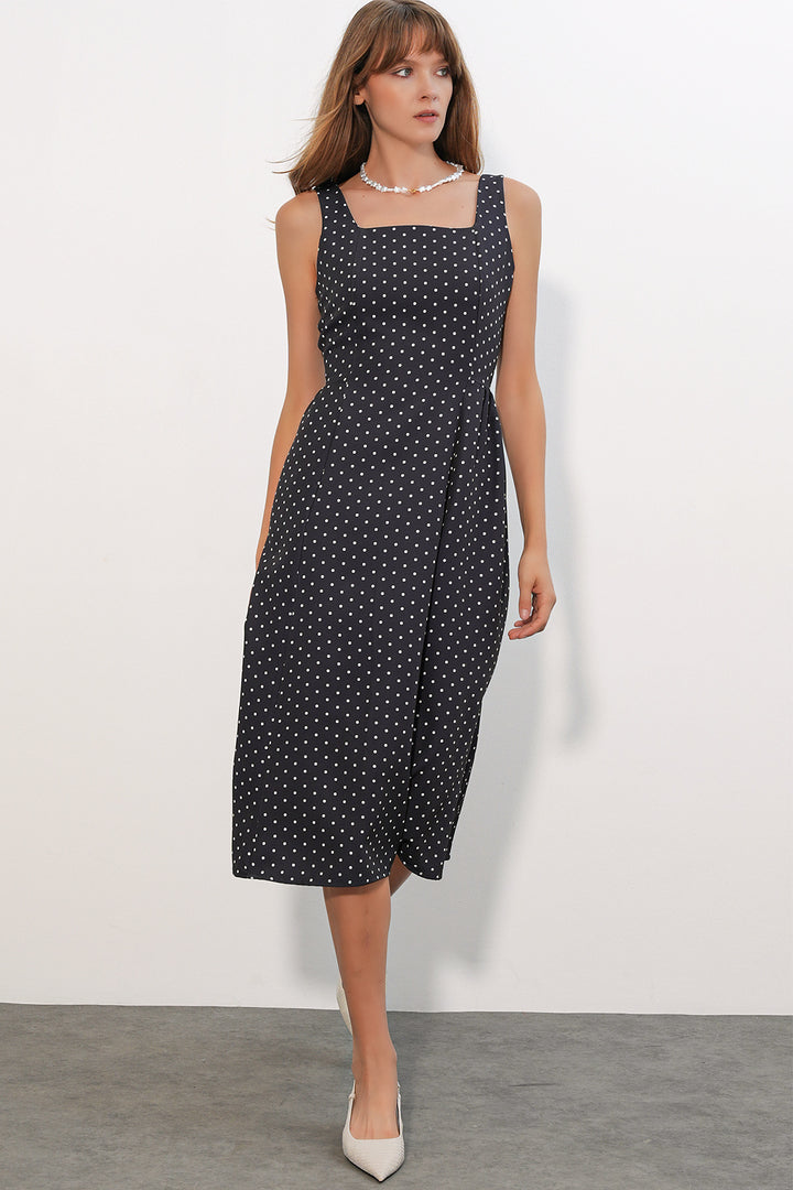 Bigdart Robe mi-longue femme à pois et bretelles 2607 - Noir
