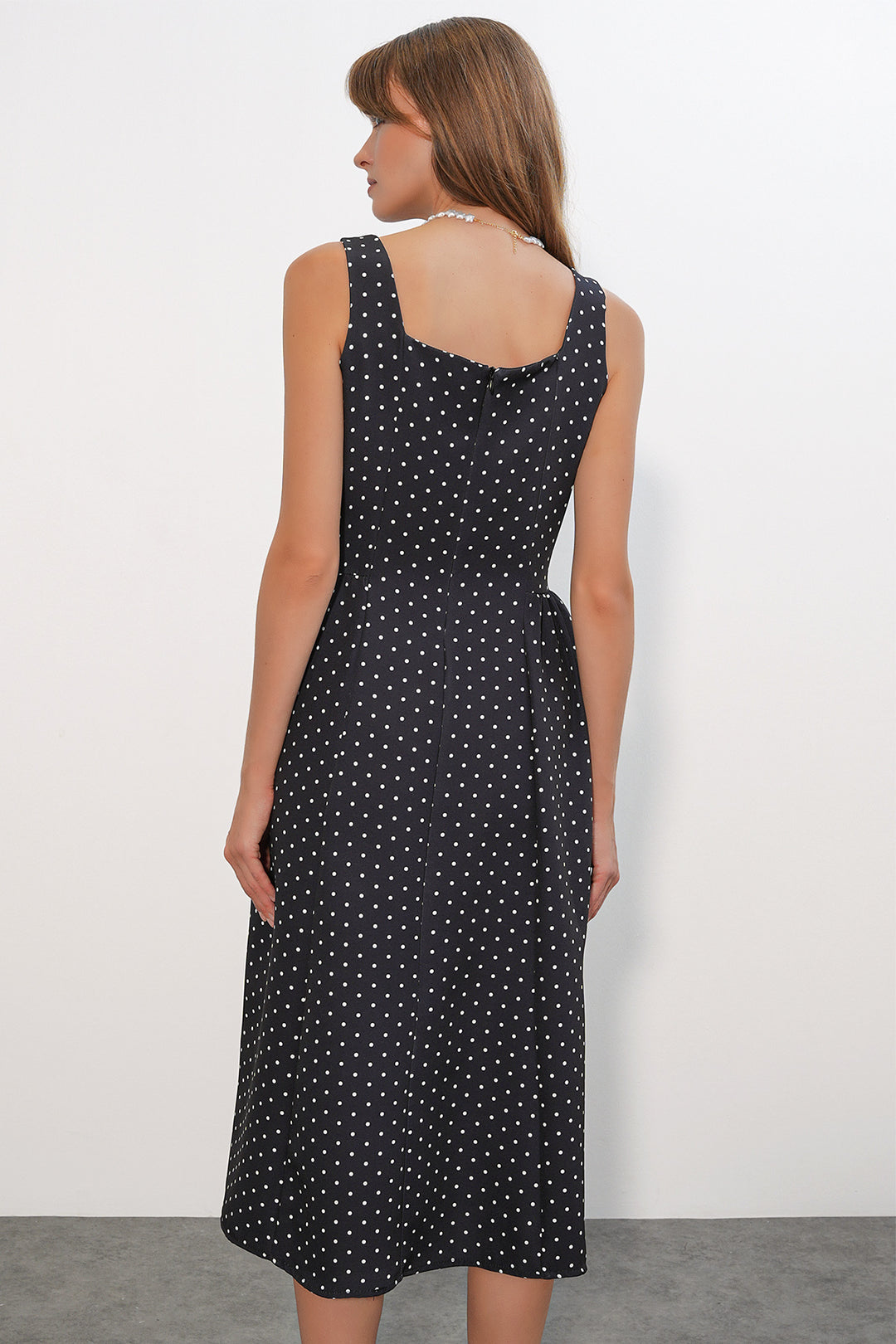 Bigdart Robe mi-longue femme à pois et bretelles 2607 - Noir