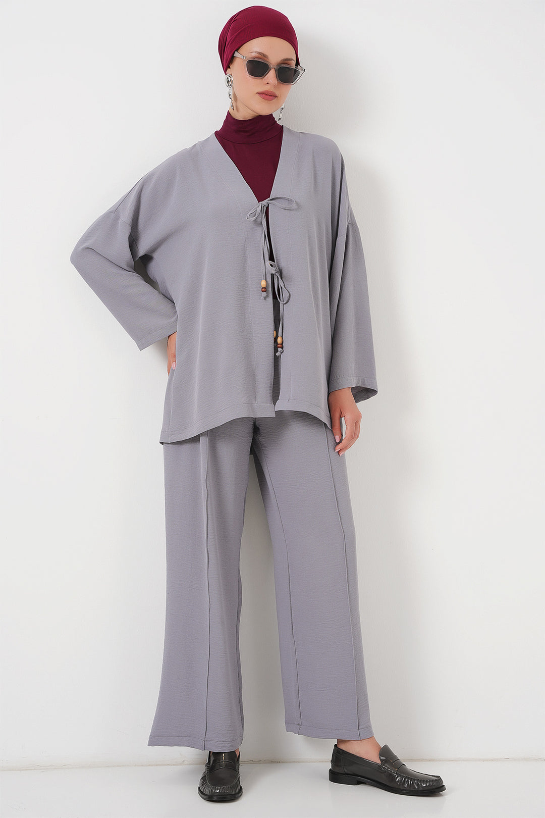 Bigdart Ensemble à deux pièces en Ayrobin kimono pour femme 6739 - Gris