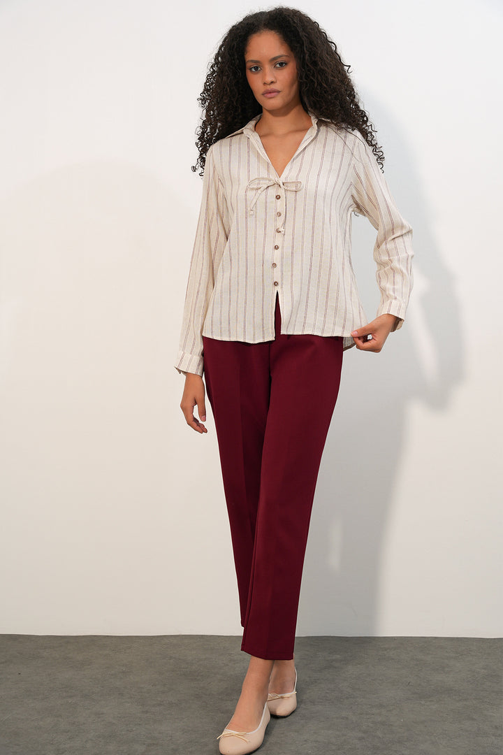 Bigdart Chemise en lin à rayures avec lacets pour femmes 995 - Bordeaux