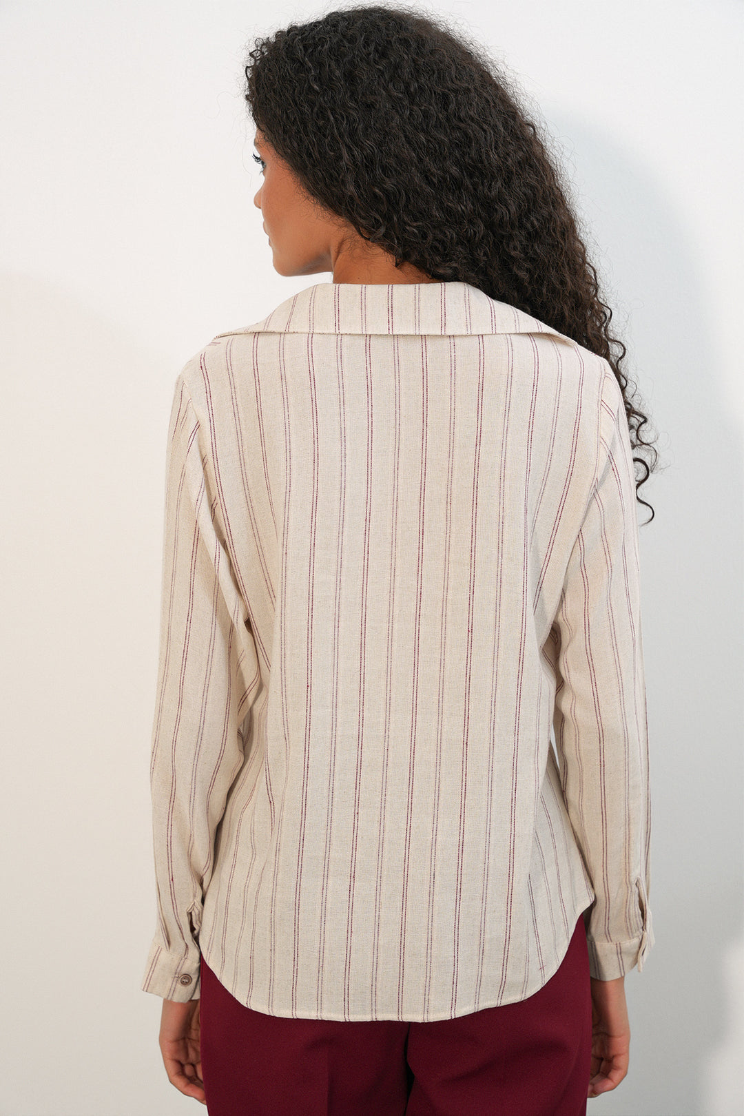 Bigdart Chemise en lin à rayures avec lacets pour femmes 995 - Bordeaux