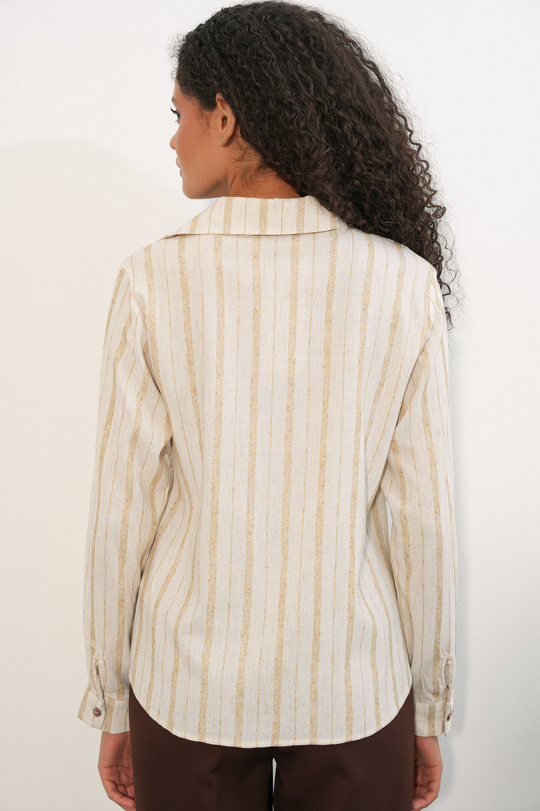 Bigdart Chemise en lin à rayures avec lacets pour femmes 995 - Écru