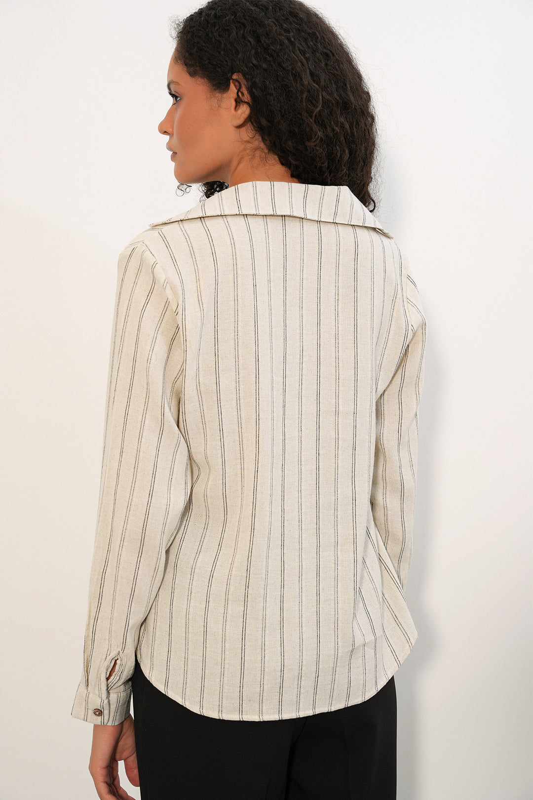 Bigdart Chemise en lin à rayures avec lacets pour femmes 995 - Crème