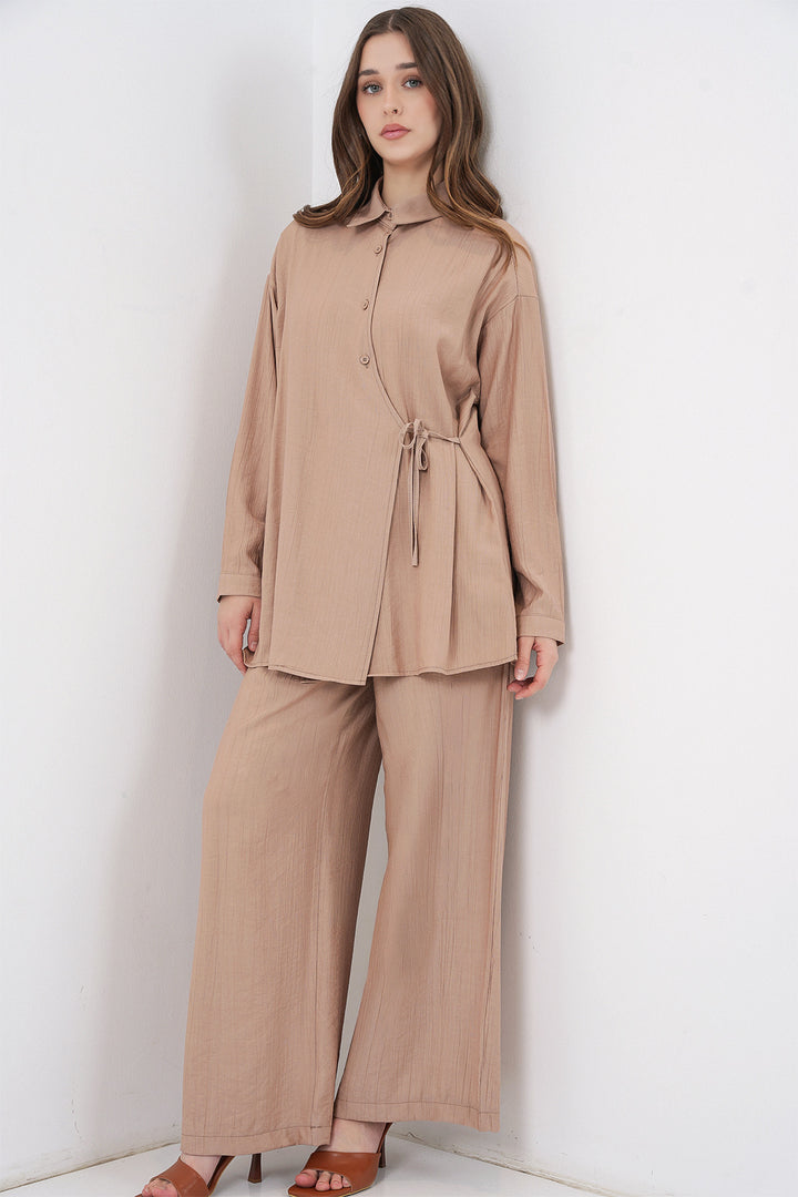 Bigdart Ensemble tunique et pantalon à lacets pour femme 6752 - Beige