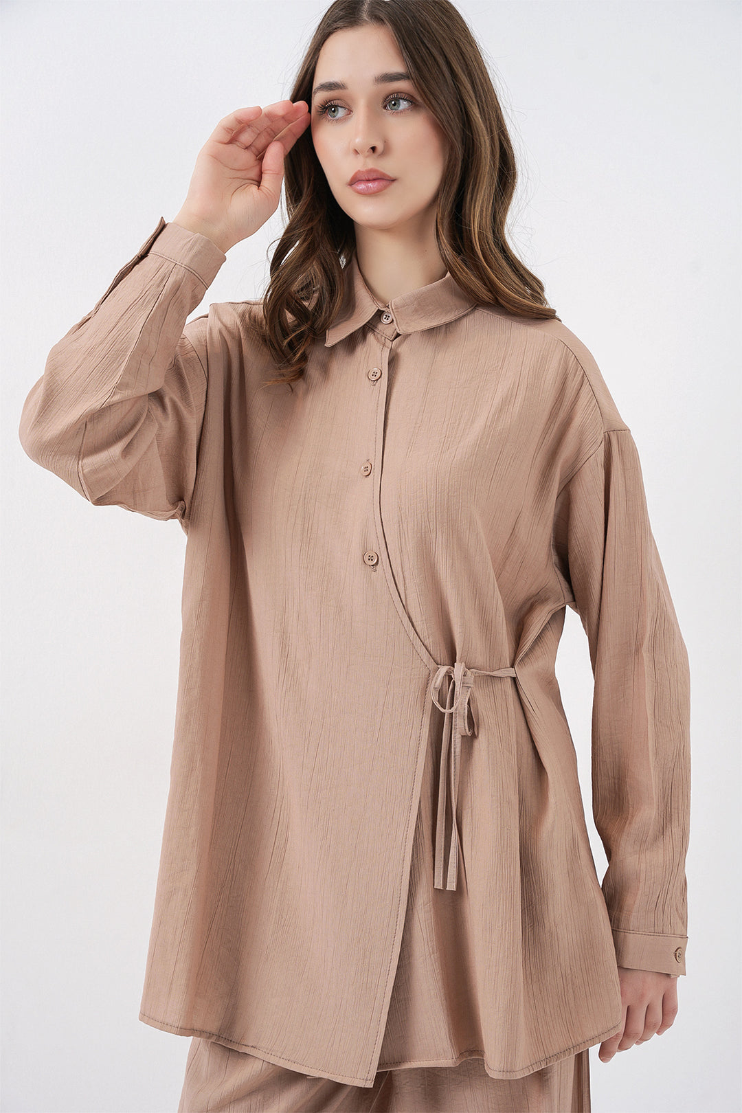 Bigdart Ensemble tunique et pantalon à lacets pour femme 6752 - Beige