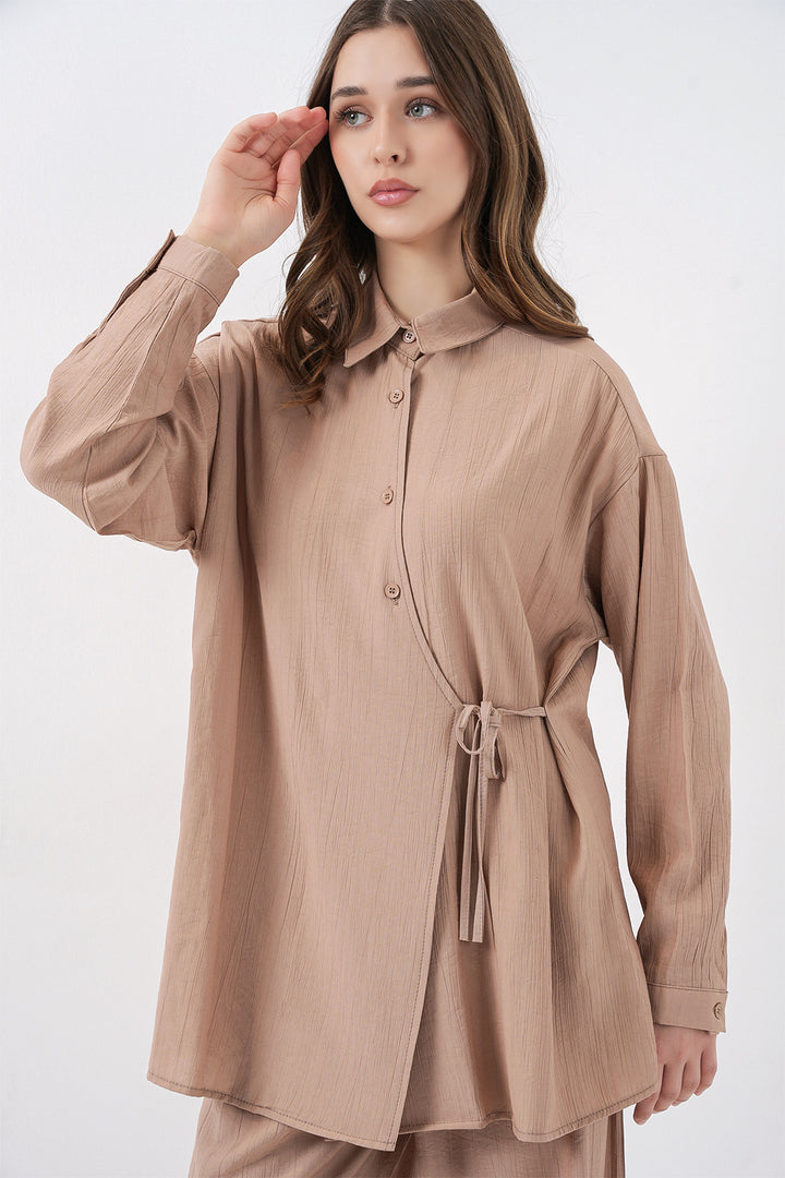 Bigdart Ensemble tunique et pantalon à lacets pour femme 6752 - Beige