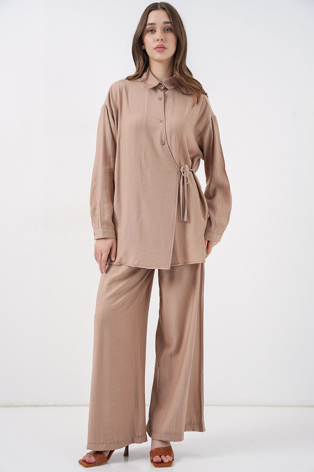 Bigdart Ensemble tunique et pantalon à lacets pour femme 6752 - Beige