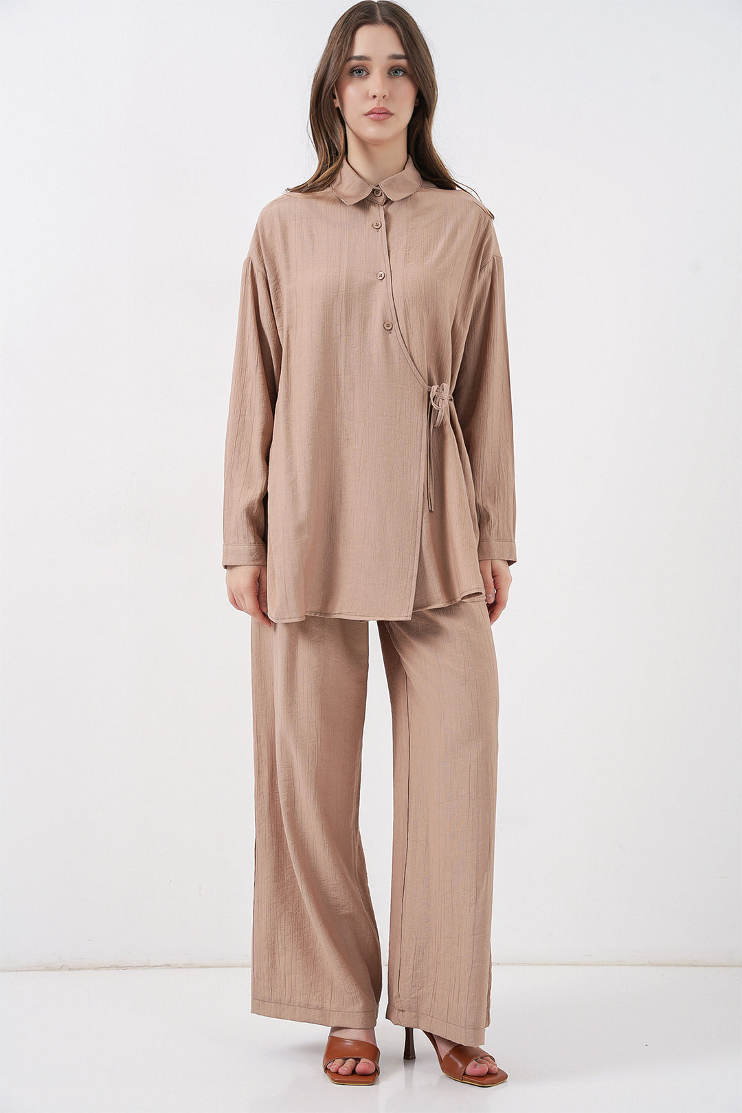 Bigdart Ensemble tunique et pantalon à lacets pour femme 6752 - Beige
