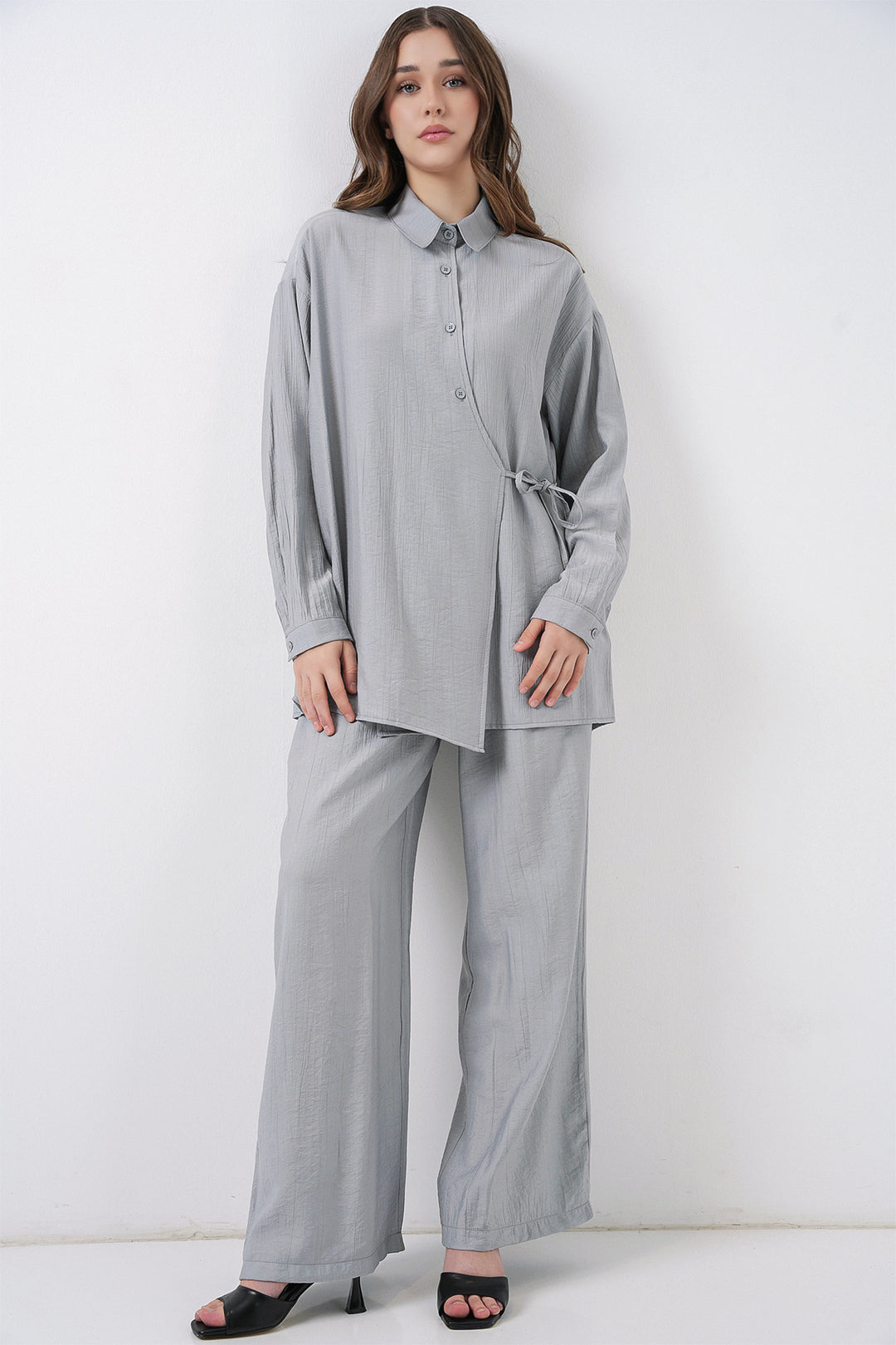 Bigdart Ensemble tunique à lacets et pantalon pour femme 6752 - Gris