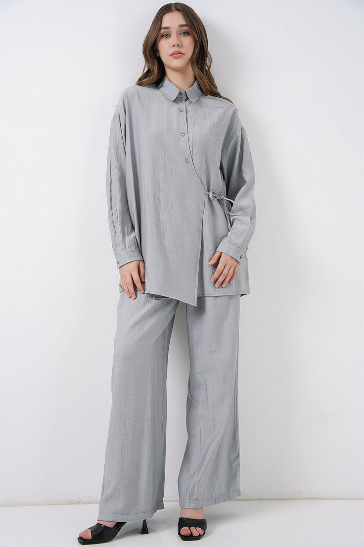 Bigdart Ensemble tunique à lacets et pantalon pour femme 6752 - Gris