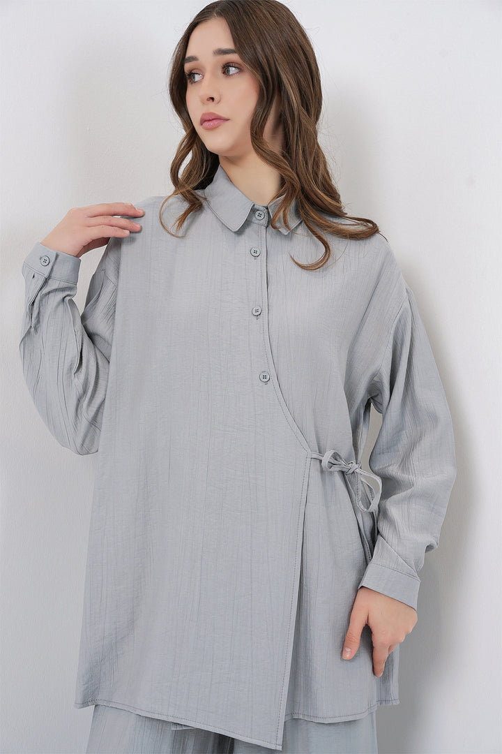 Bigdart Ensemble tunique à lacets et pantalon pour femme 6752 - Gris