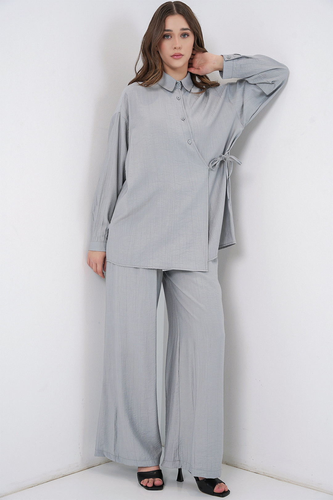 Bigdart Ensemble tunique à lacets et pantalon pour femme 6752 - Gris