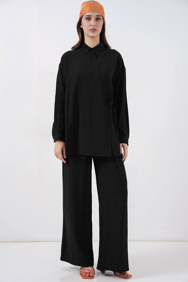 Bigdart Ensemble tunique à lacets et pantalon pour femme 6752 - Noir