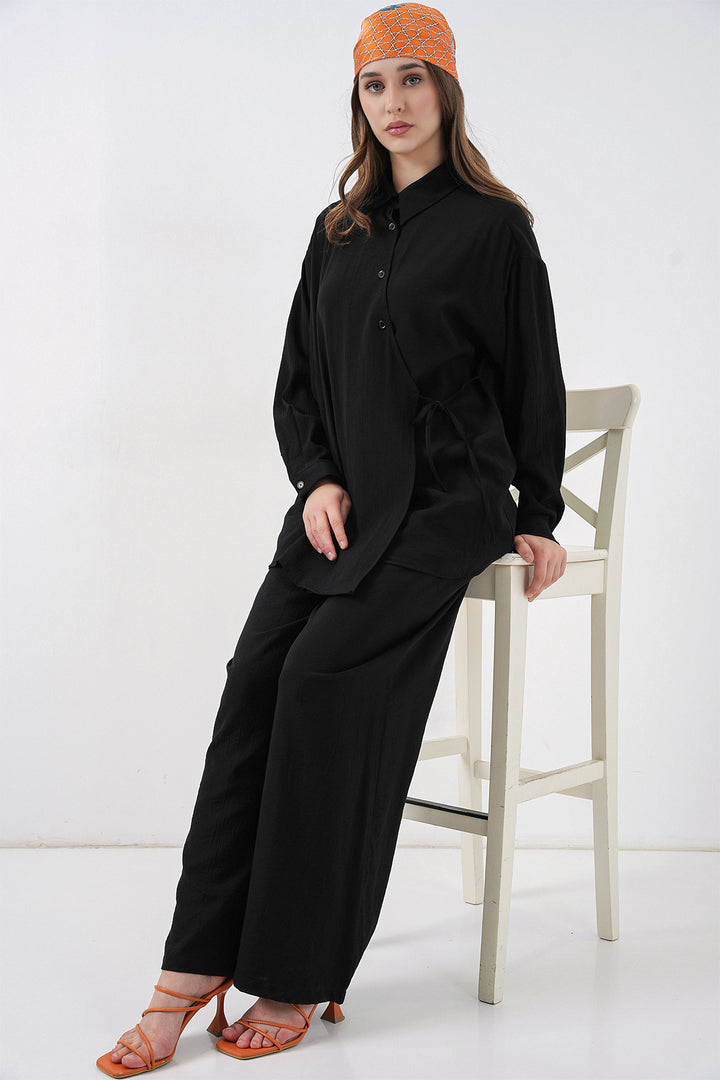 Bigdart Ensemble tunique à lacets et pantalon pour femme 6752 - Noir