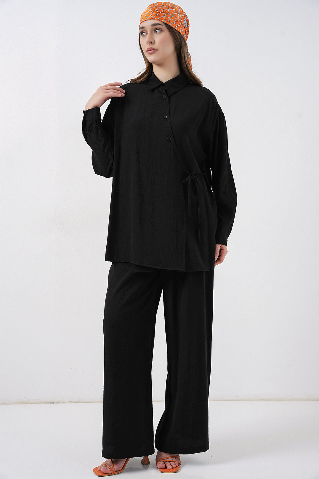 Bigdart Ensemble tunique à lacets et pantalon pour femme 6752 - Noir