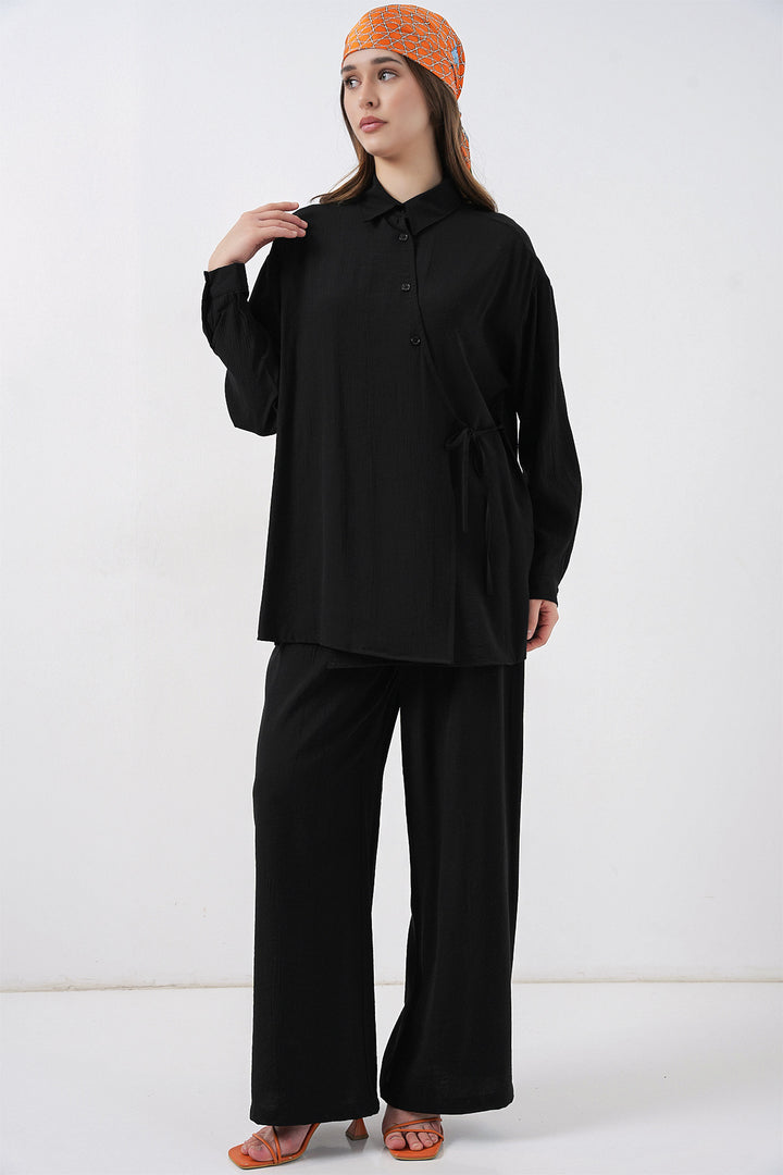 Bigdart Ensemble tunique à lacets et pantalon pour femme 6752 - Noir