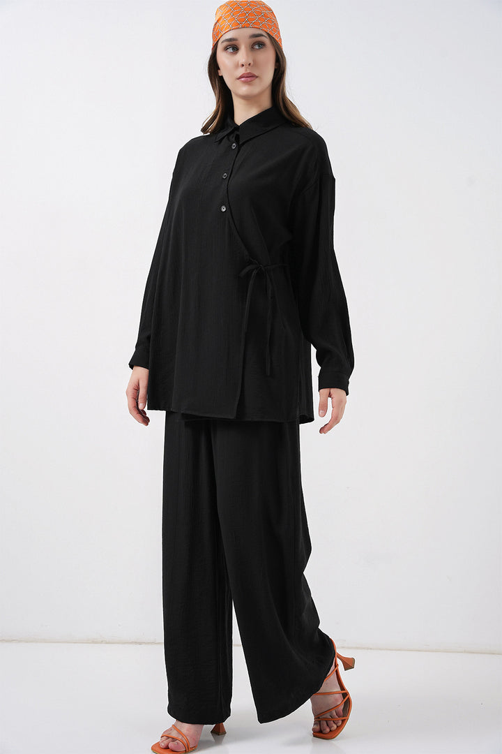 Bigdart Ensemble tunique à lacets et pantalon pour femme 6752 - Noir