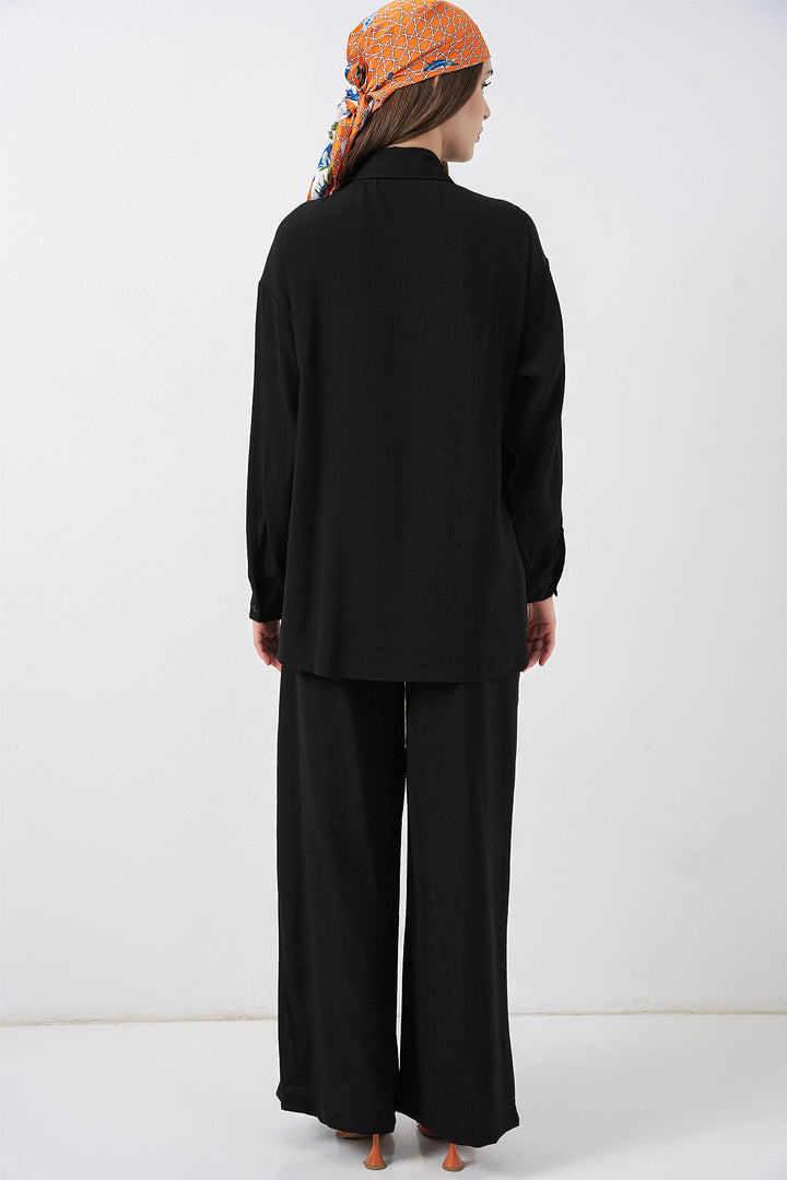 Bigdart Ensemble tunique à lacets et pantalon pour femme 6752 - Noir