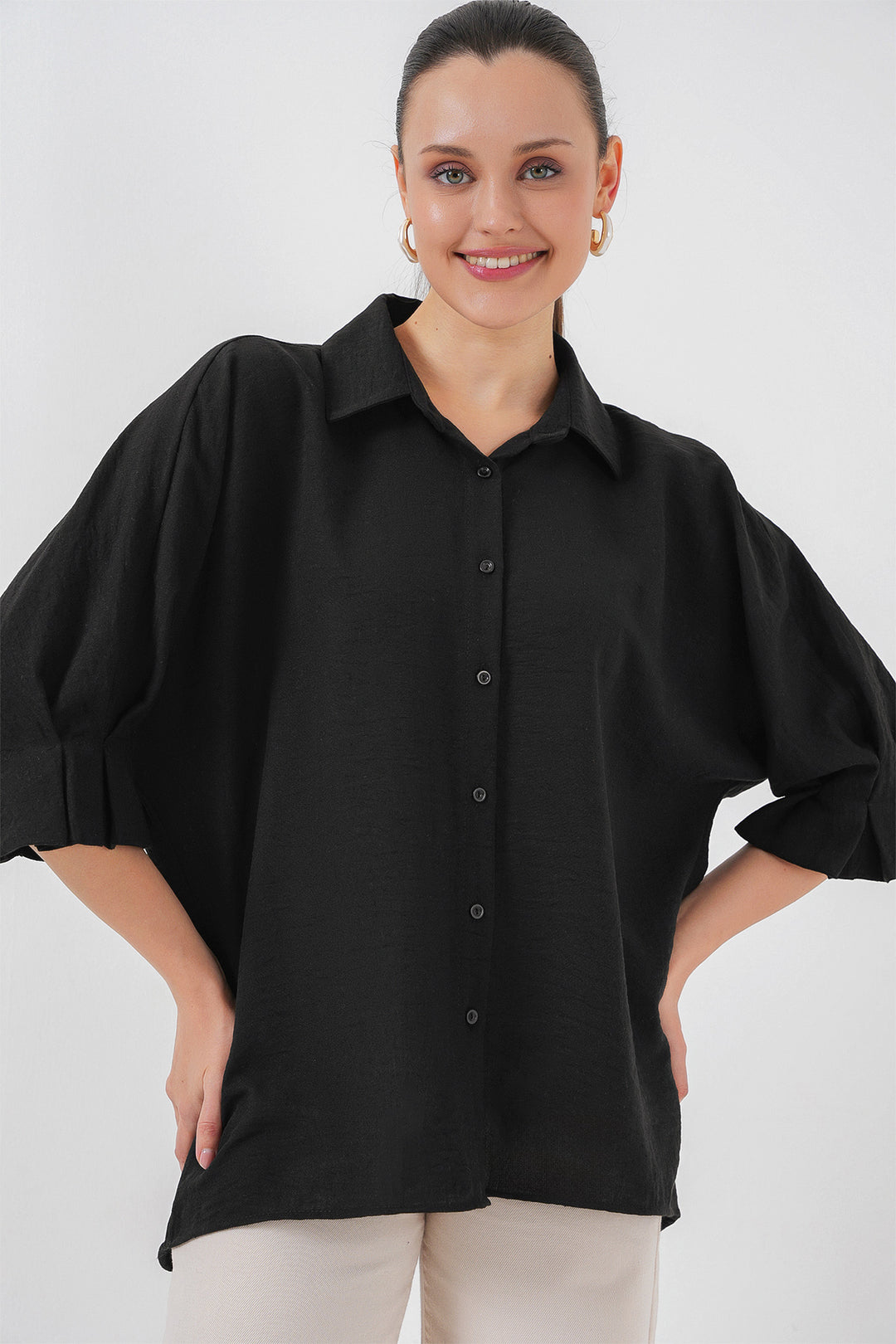 Bigdart Chemise en ayrobin à lien pour femme 20290 - Noir
