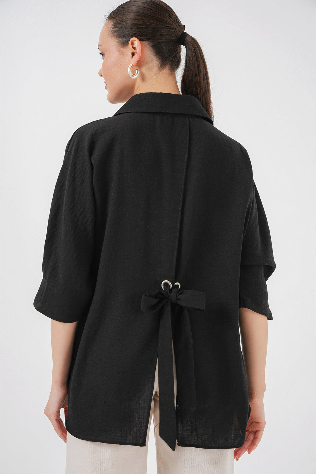 Bigdart Chemise en ayrobin à lien pour femme 20290 - Noir