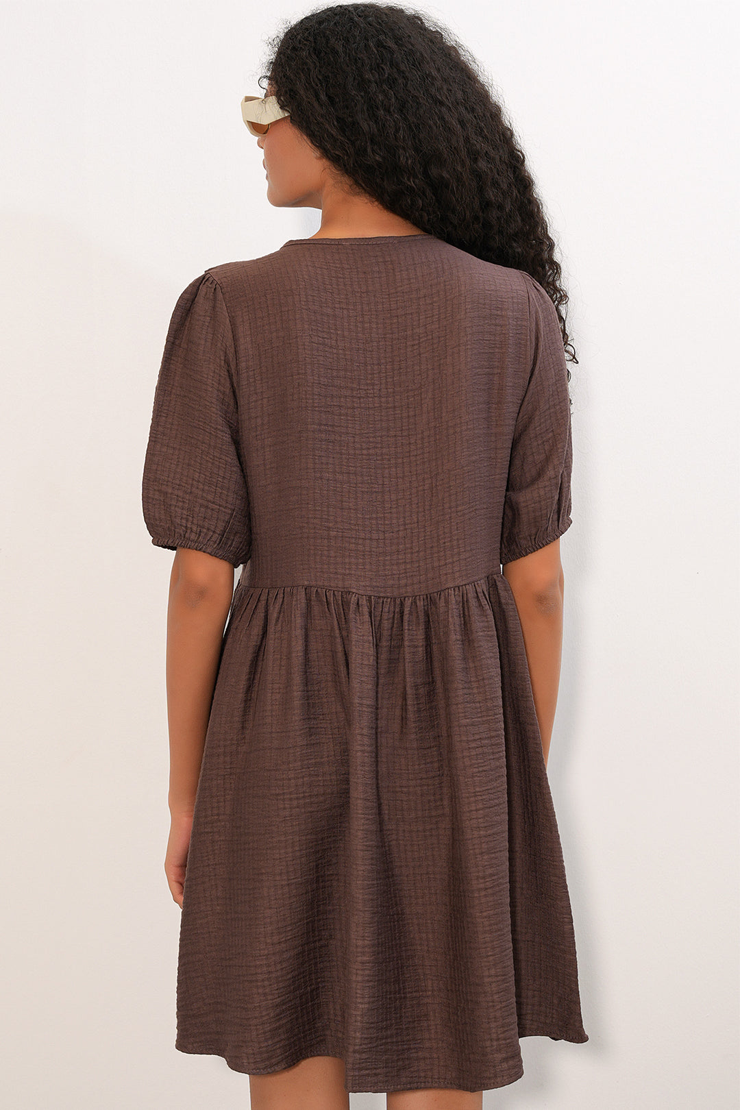 Bigdart Robe à Manches Courtes avec Détail à Nouer 2600 - Marron