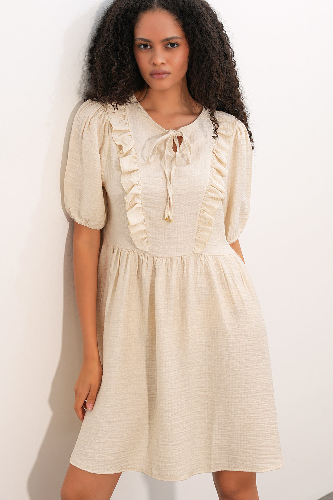 Bigdart Robe à Manches Courtes avec Détail à Nouer 2600 - Crème
