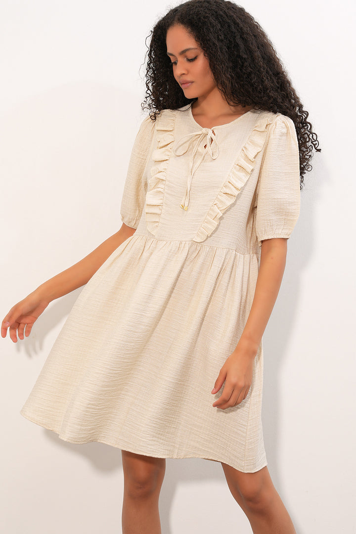 Bigdart Robe à Manches Courtes avec Détail à Nouer 2600 - Crème